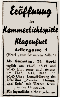 Eröffnung der Kammerlichtspiele am 25. April 1942