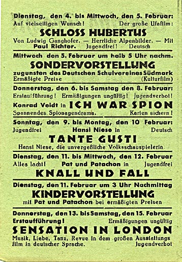 Tonkino Prechtl - Spielplan für Februar 1936