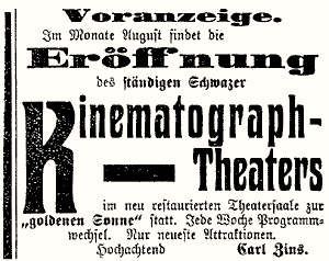 Eröffnung des Schwazer Kinematographen-Theaters
